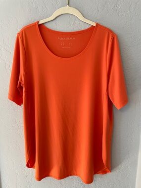Susan Graver Bright Orange Scoop-Neck Short Sleeve Top